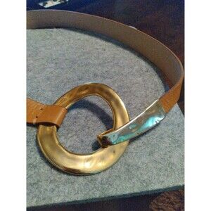 Coldwater Creek Leather Belt Gold Oval Buckle Statement‎ Belt Large